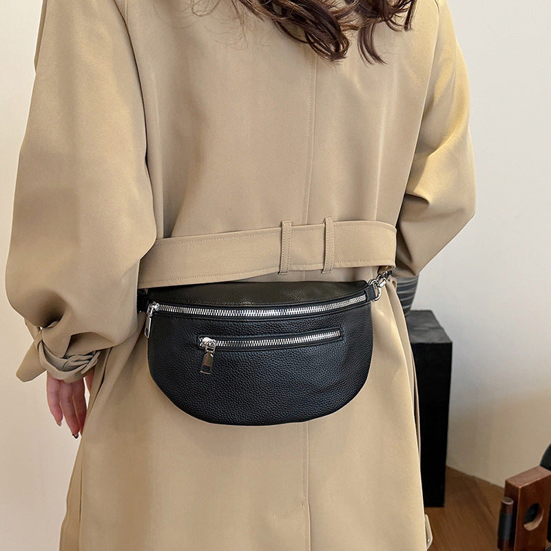 Solid-color PU wide shoulder strap single-shoulder bag