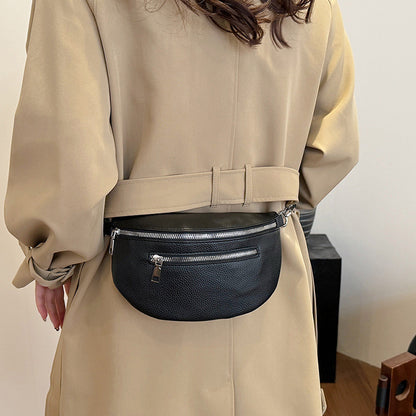 Solid-color PU wide shoulder strap single-shoulder bag