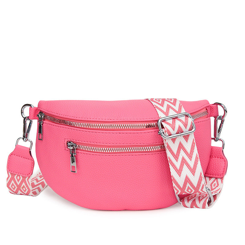 Solid-color PU wide shoulder strap single-shoulder bag