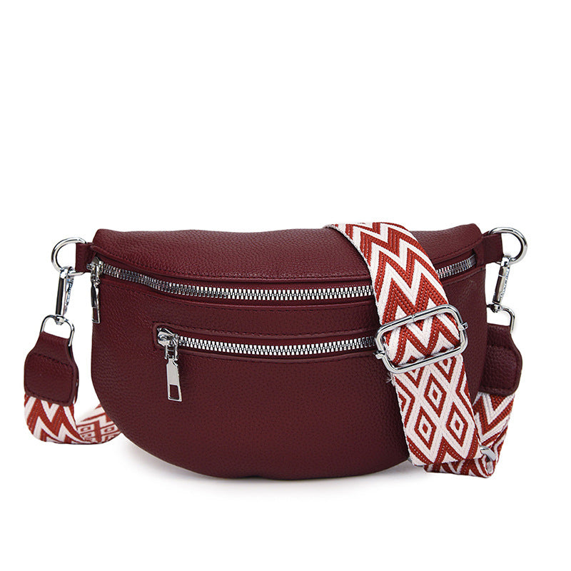 Solid-color PU wide shoulder strap single-shoulder bag