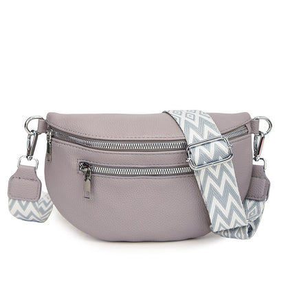 Solid-color PU wide shoulder strap single-shoulder bag