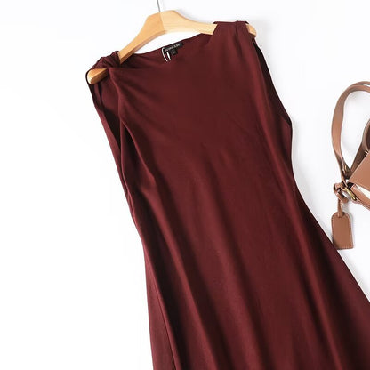 Solid-color pullover sleeveless long dress