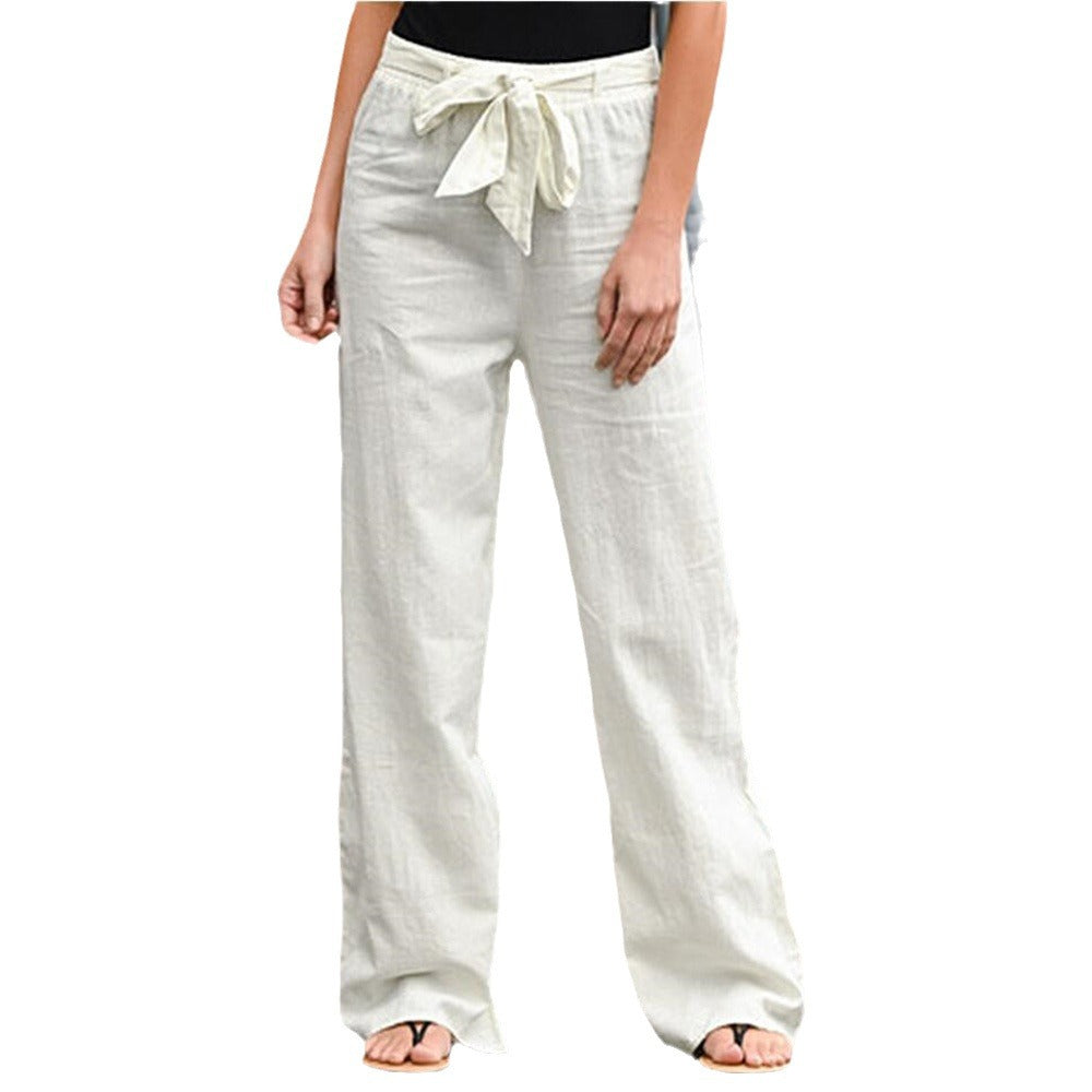Solid color pure cotton wide-leg pants