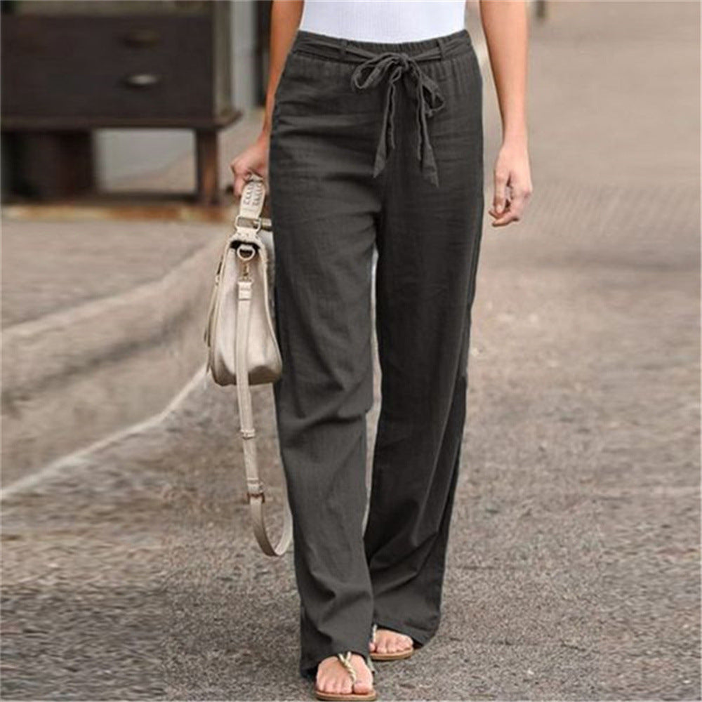 Solid color pure cotton wide-leg pants