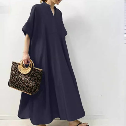 Solid Color Quarter Sleeve Long Skirt Casual Women's Skirt