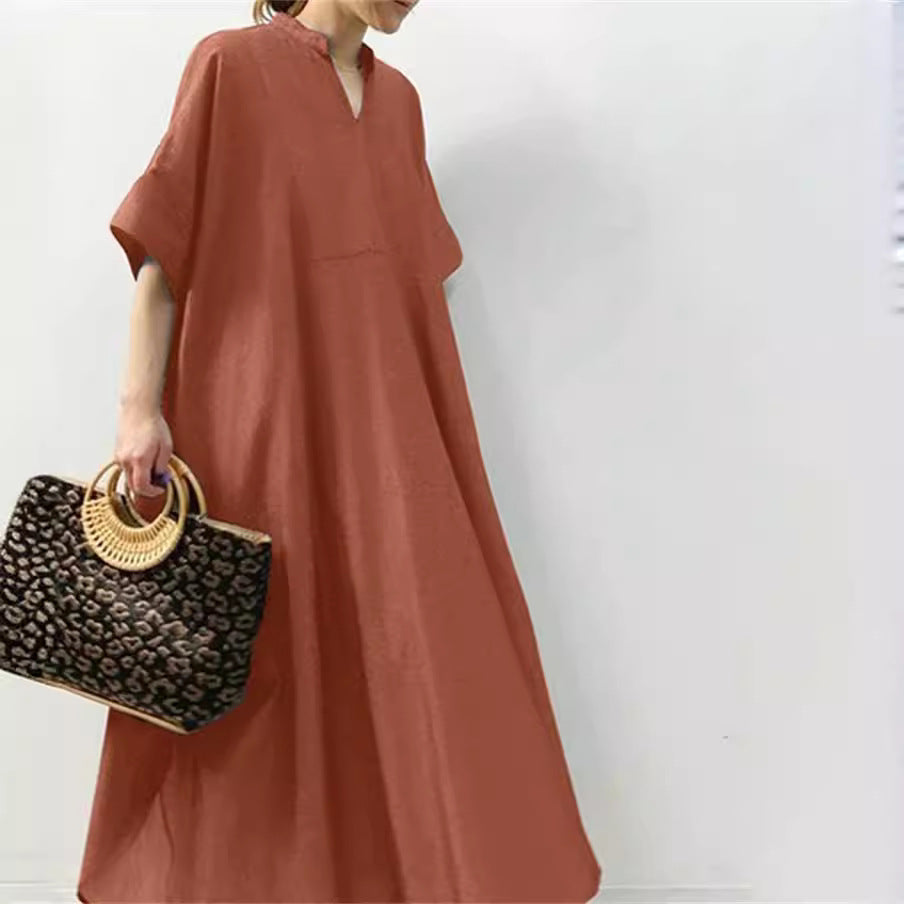 Solid Color Quarter Sleeve Long Skirt Casual Women's Skirt