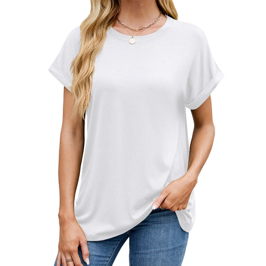 Solid color round neck loose short sleeve T-shirt