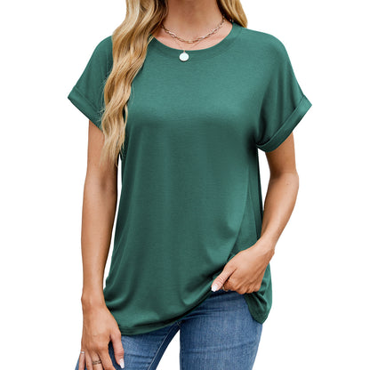 Solid color round neck loose short sleeve T-shirt