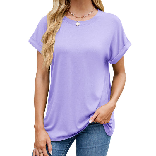 Solid color round neck loose short sleeve T-shirt
