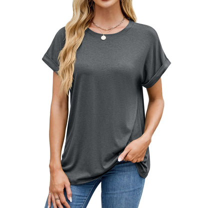 Solid color round neck loose short sleeve T-shirt