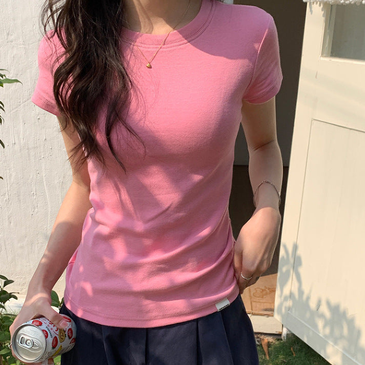Solid-color round-neck short-sleeved T-shirt