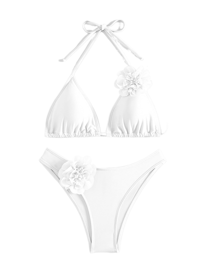 Solid Color Sexy Three-Dimensional Flower Bikini