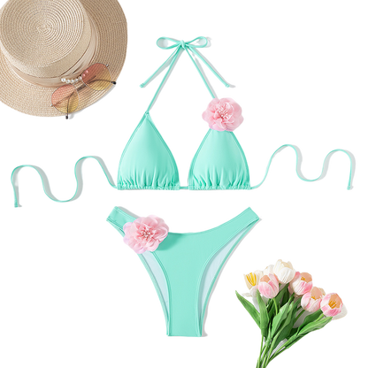 Solid Color Sexy Three-Dimensional Flower Bikini