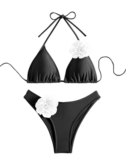 Solid Color Sexy Three-Dimensional Flower Bikini