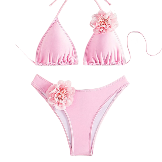 Solid Color Sexy Three-Dimensional Flower Bikini