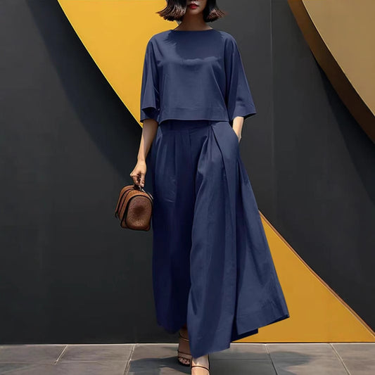 Solid Color Short-sleeved Casual Loose Trousers