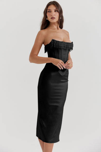 Solid-color sleeveless off-the-shoulder women's dress
