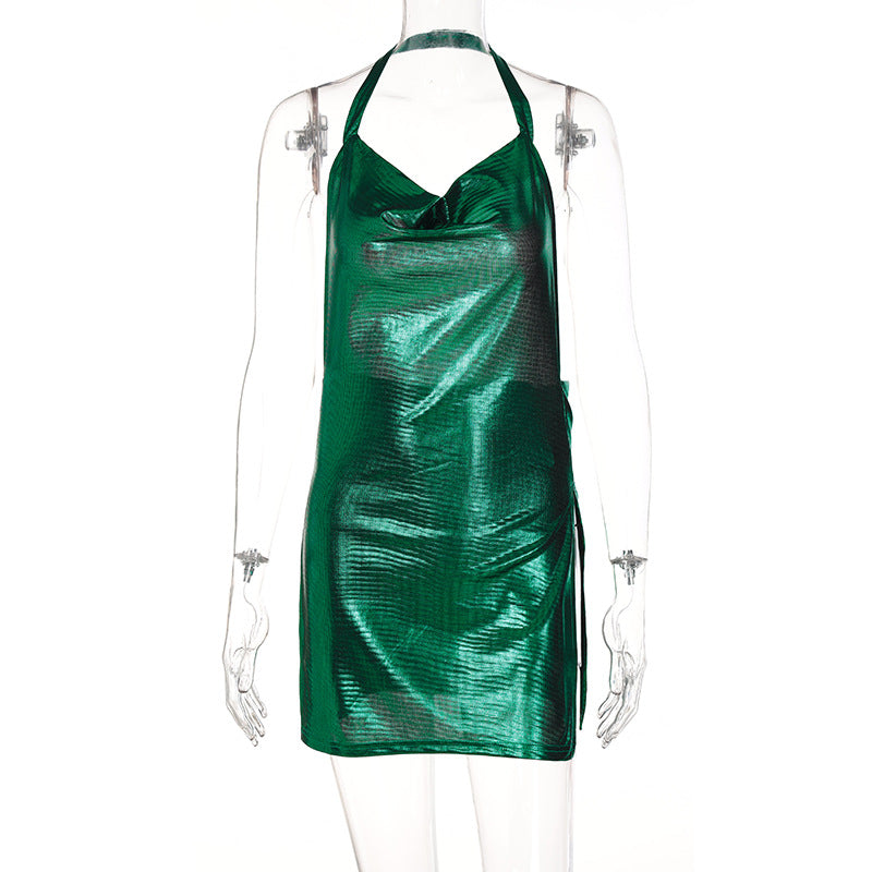 Solid color slim-fit split dress