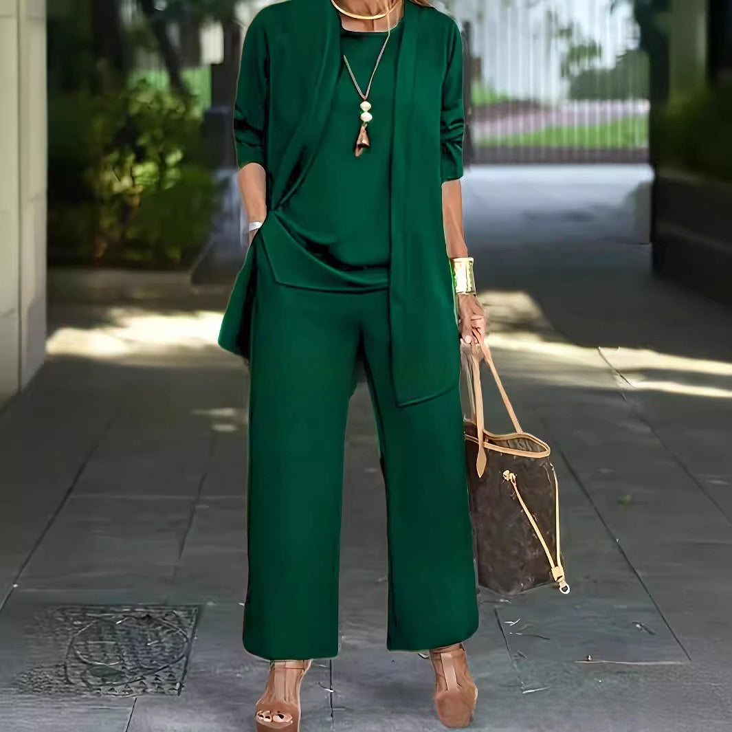 Solid Color Split Womens Pants Suit