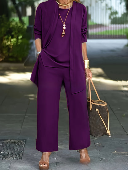 Solid Color Split Womens Pants Suit