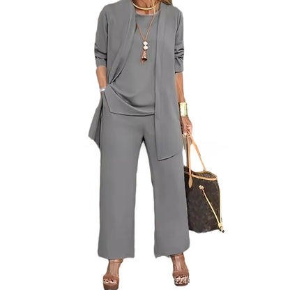 Solid Color Split Womens Pants Suit