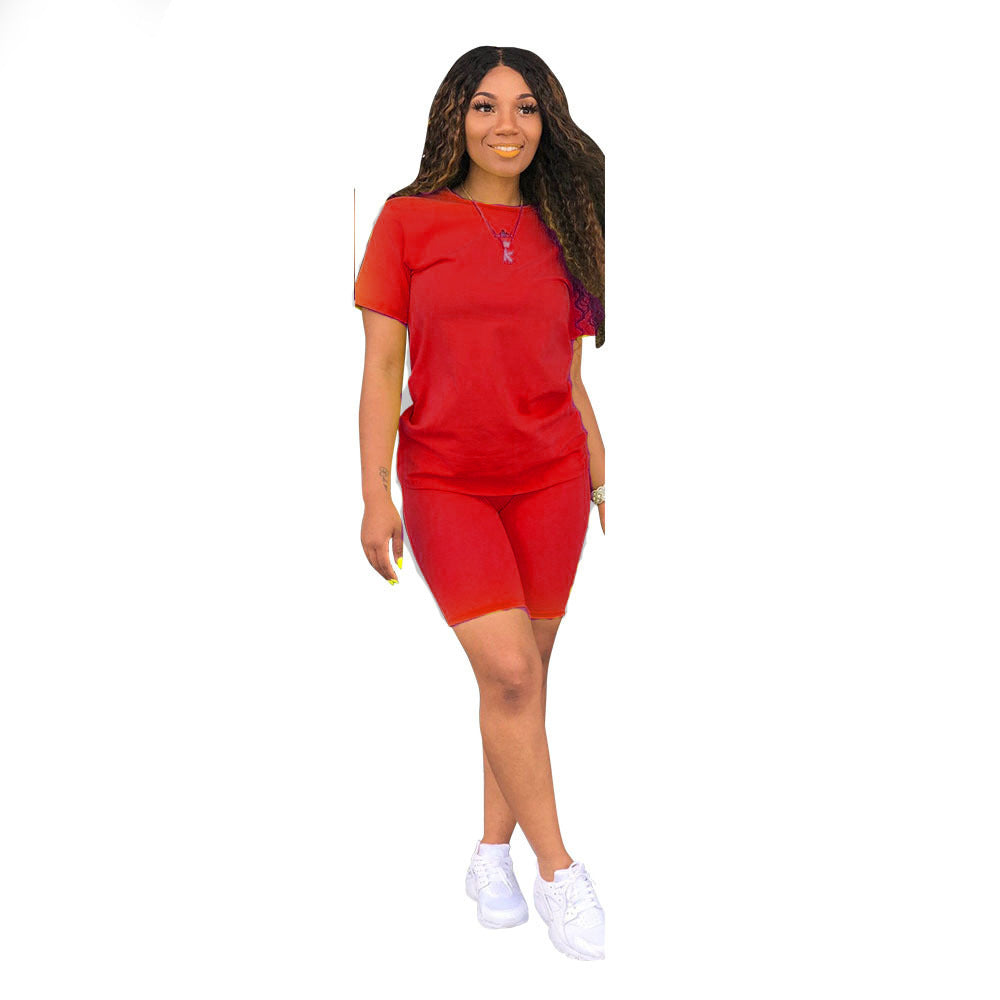 Solid-color sports outfit casual two-piece set