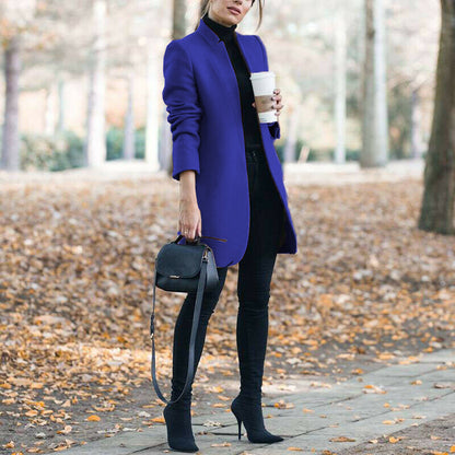 solid color stand collar wool coat