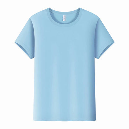 Solid color straight-cut round-neck short-sleeved shirt