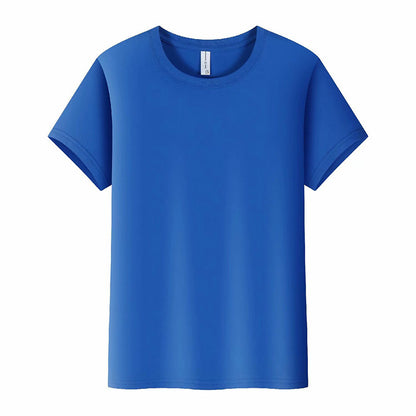 Solid color straight-cut round-neck short-sleeved shirt