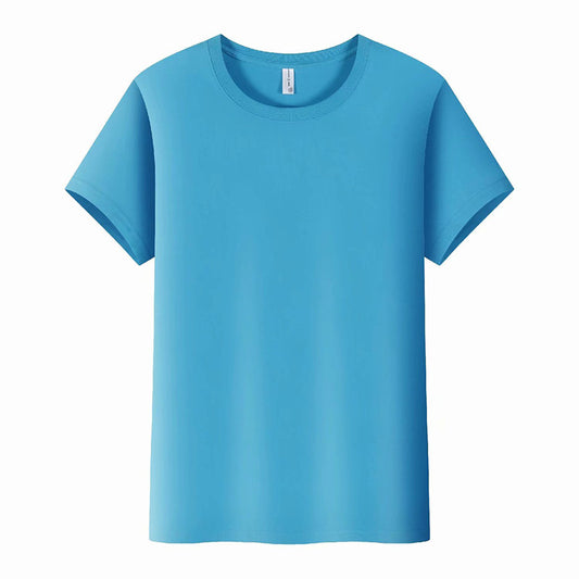Solid color straight-cut round-neck short-sleeved shirt