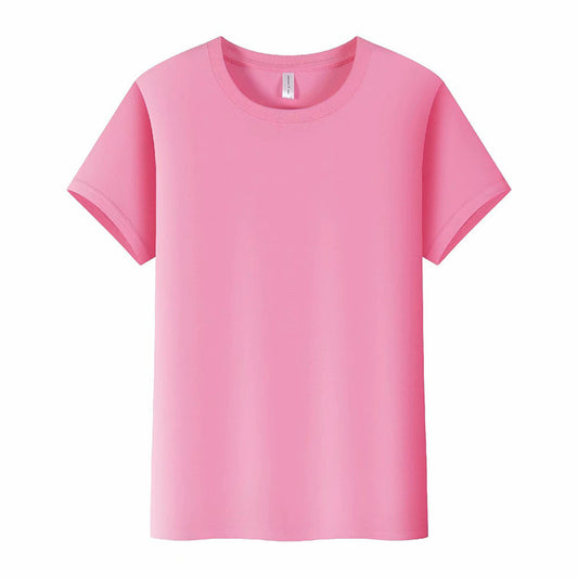 Solid color straight-cut round-neck short-sleeved shirt