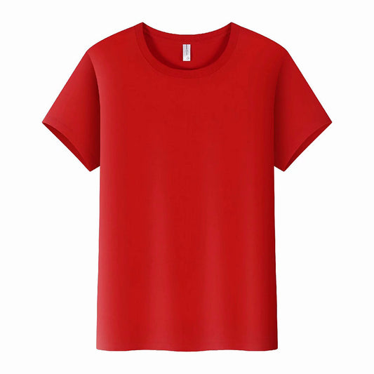 Solid color straight-cut round-neck short-sleeved shirt