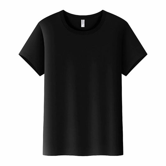 Solid color straight-cut round-neck short-sleeved shirt
