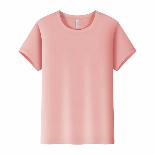 Solid color straight-cut round-neck short-sleeved shirt
