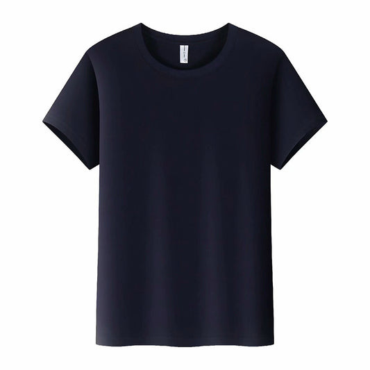 Solid color straight-cut round-neck short-sleeved shirt