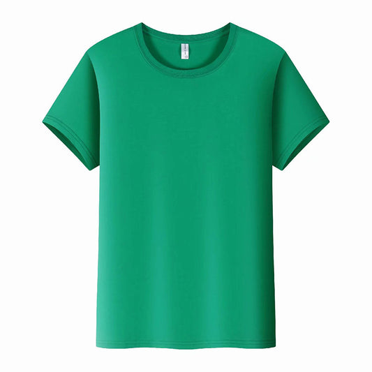 Solid color straight-cut round-neck short-sleeved shirt