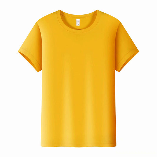 Solid color straight-cut round-neck short-sleeved shirt