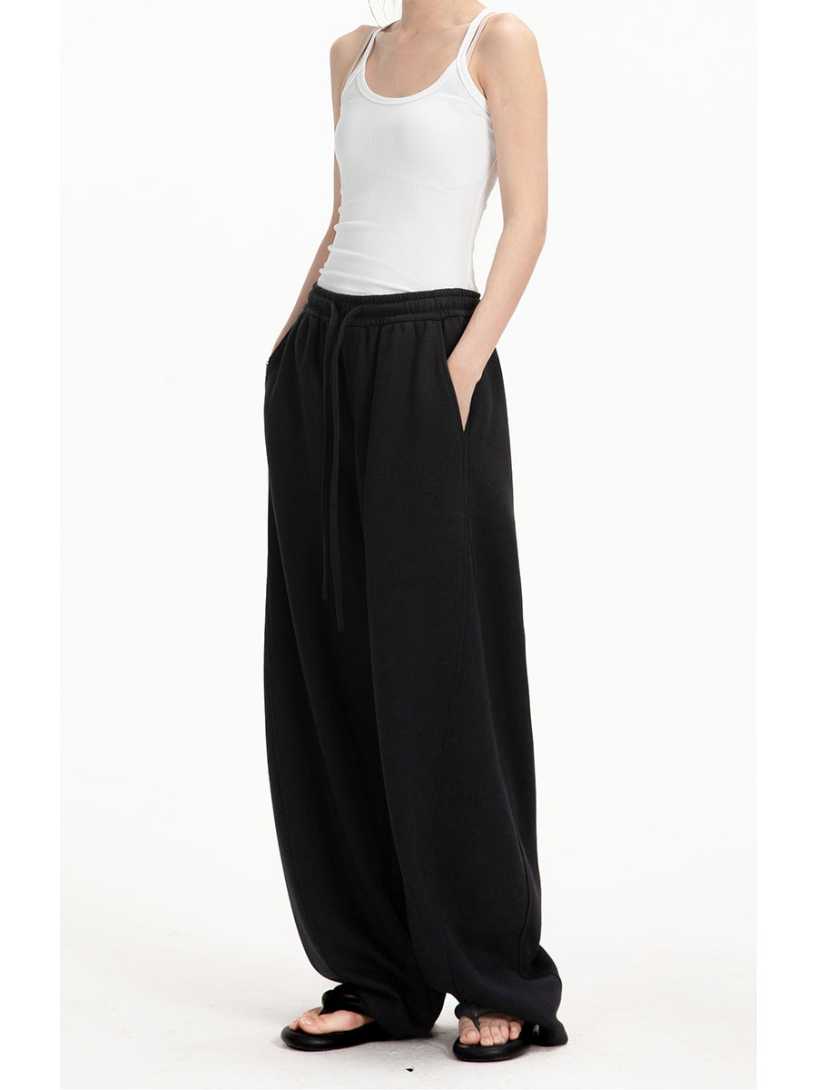 Solid-color straight-leg curved knife-style casual pants