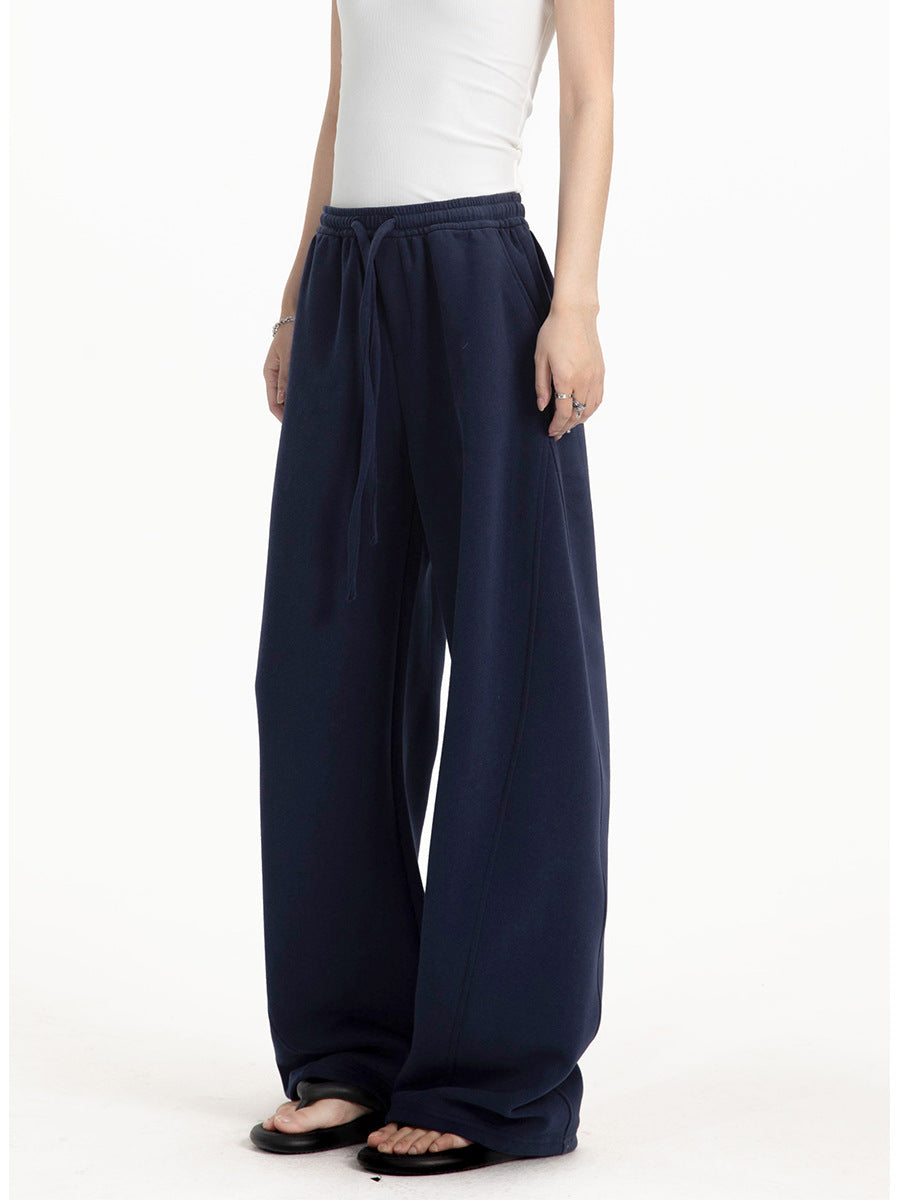 Solid-color straight-leg curved knife-style casual pants