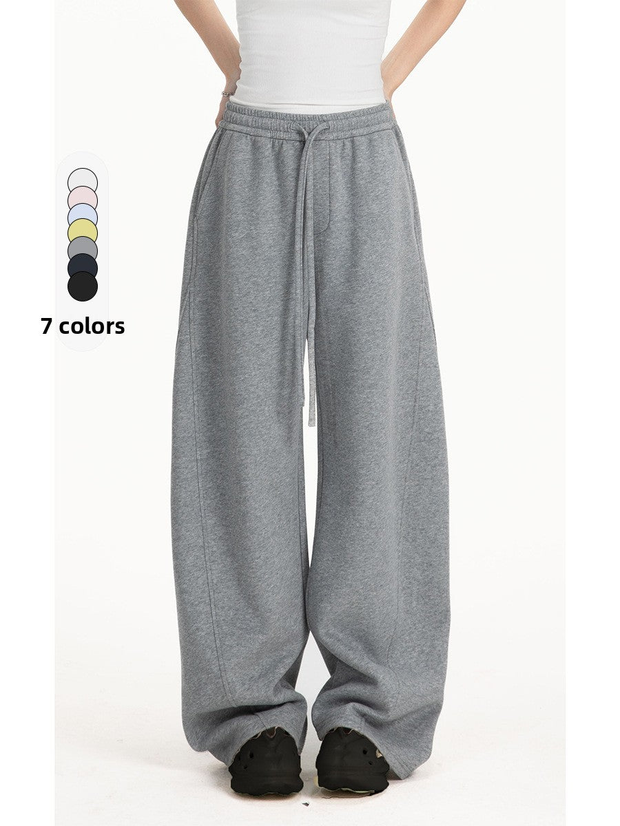 Solid-color straight-leg curved knife-style casual pants