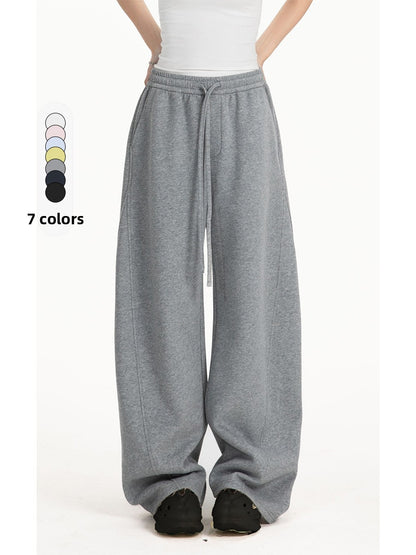 Solid-color straight-leg curved knife-style casual pants