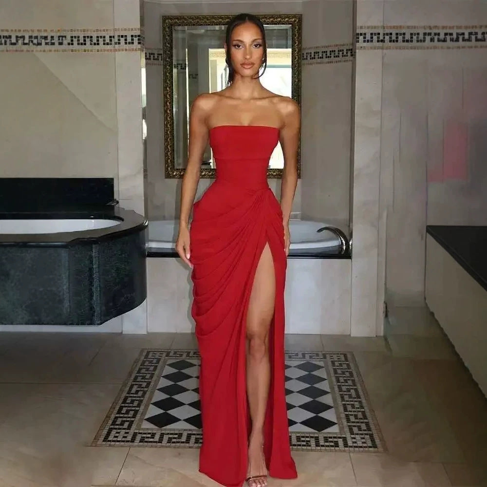 Solid Color Strapless Sleeveless Dress