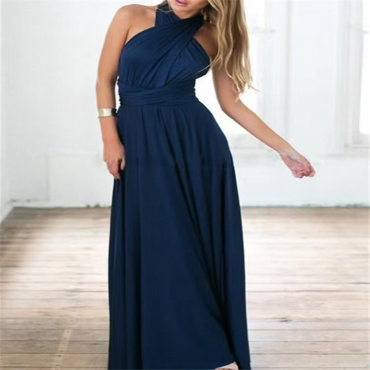 Solid Color Strappy Maxi Dress Lace Up Sleeveless Bodycon
