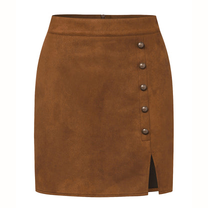 Solid-color suede skirt
