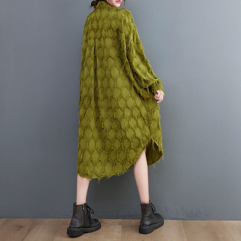 Solid Color Tassel Shirt Dress