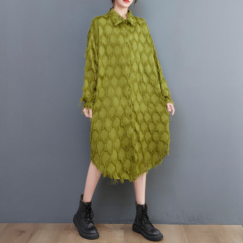 Solid Color Tassel Shirt Dress