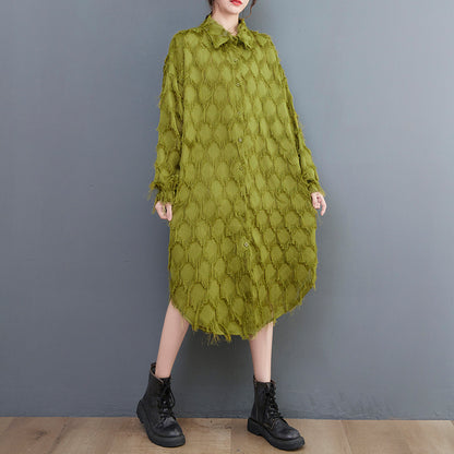 Solid Color Tassel Shirt Dress