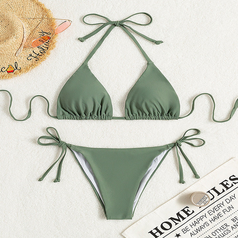 Solid Color Tie Neck Bikini