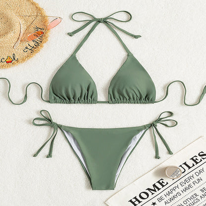 Solid Color Tie Neck Bikini