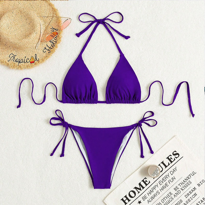 Solid Color Tie Neck Bikini